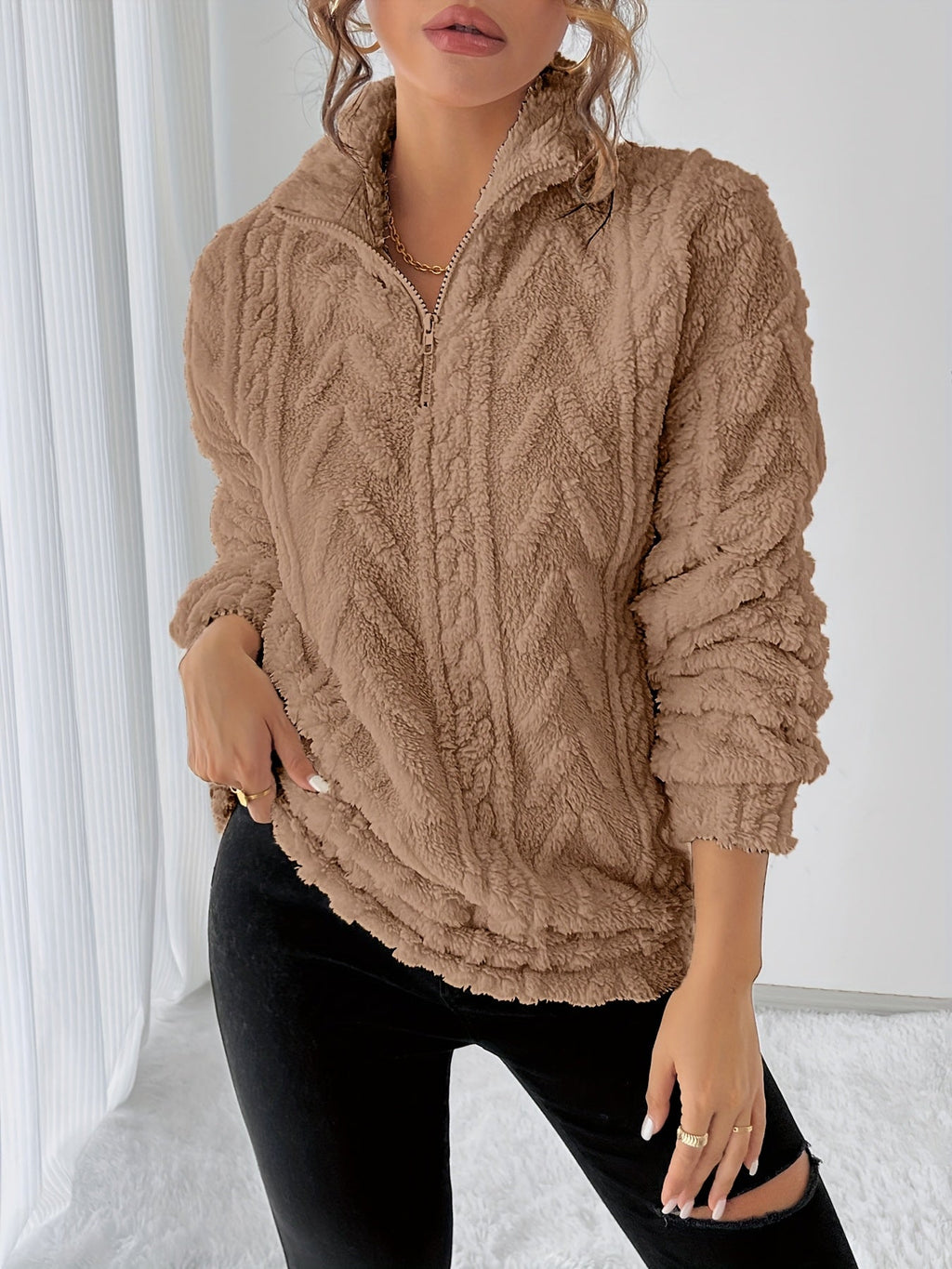 Charline™ | Textured Sherpa Half-Zip Pullover