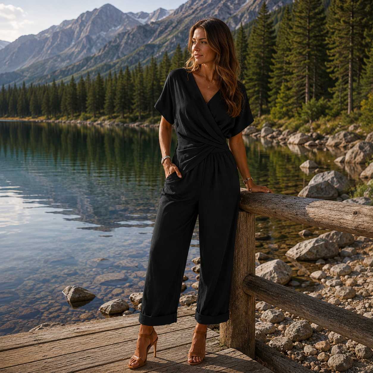 Elegant Wrap-Front Resort Style Jumpsuit