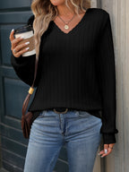 Stella™ | Ribbed Long-Sleeve V-Neck Sweater