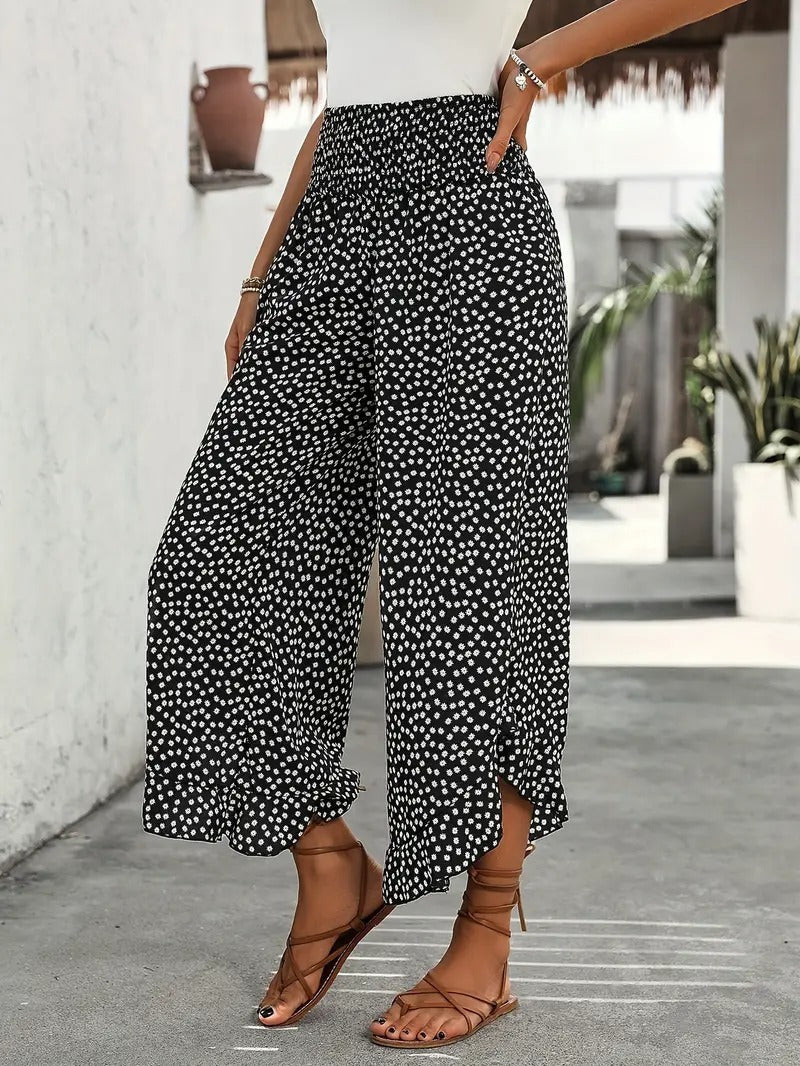 Black and White Elastic Waistband Pants