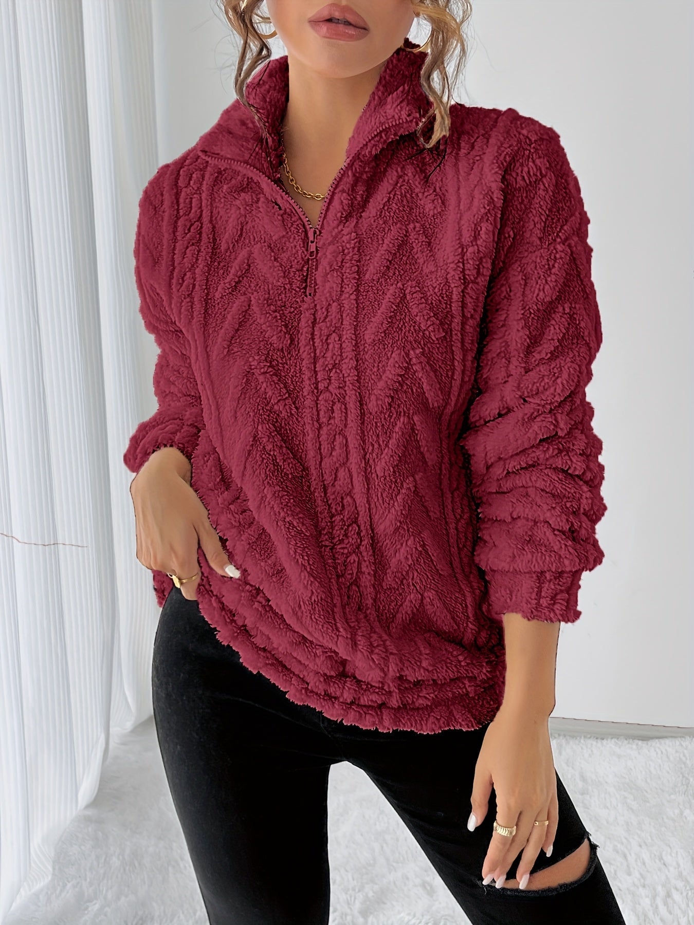 Charline™ | Textured Sherpa Half-Zip Pullover