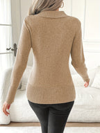 Barbara™ | Ribbed-Hem Side-Button Wrap V-Neck Sweater