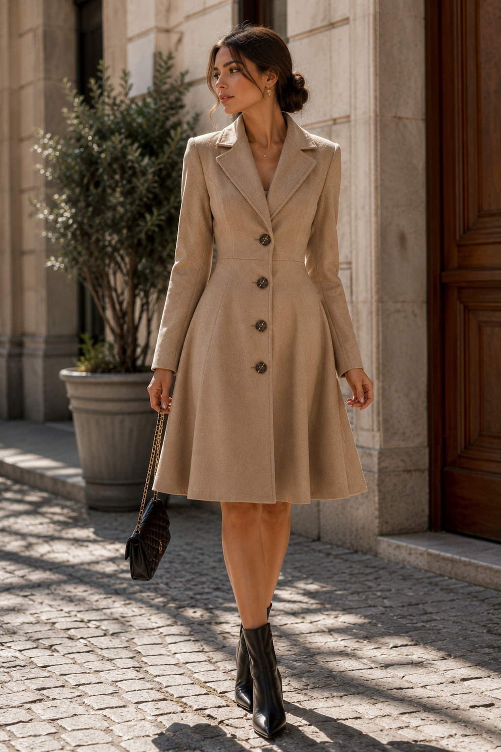 Adelina™ | Tailored Fit-and-Flare Midi Coat