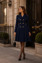 Alethea™ | Pleated Double-Breasted Fit-and-Flare Coat