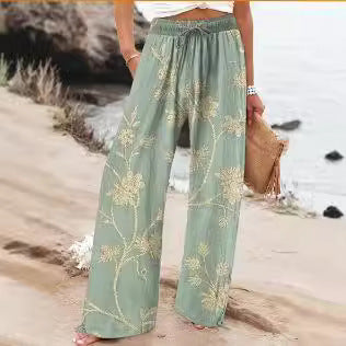 Floral Print Wide-Leg Drawstring Pants