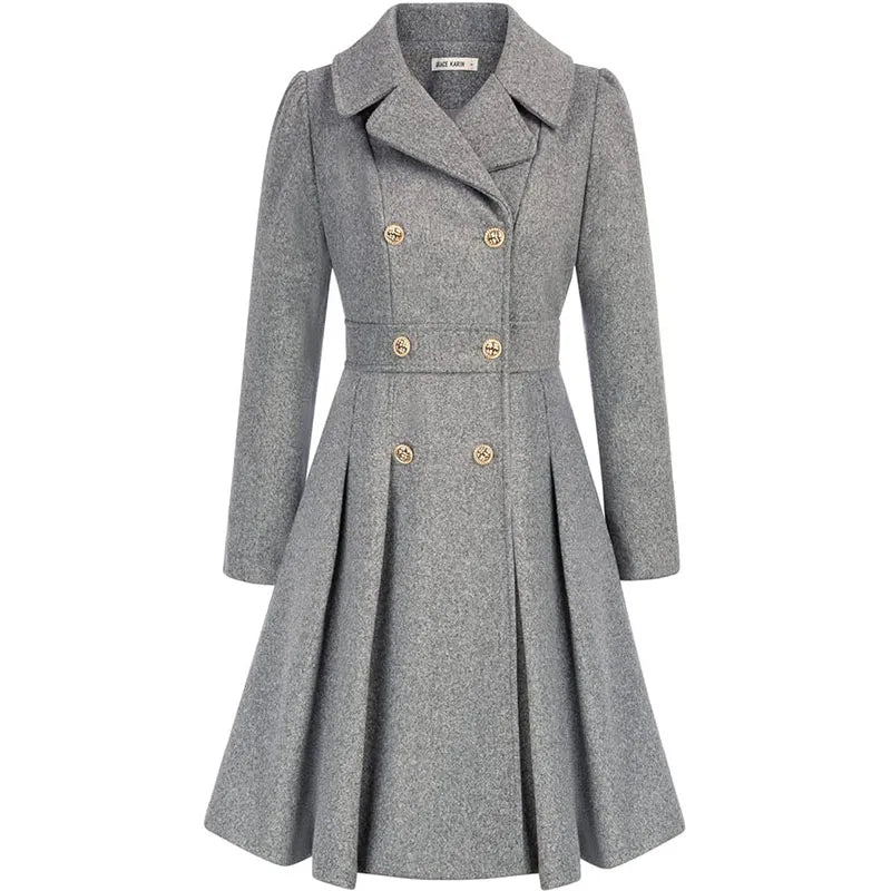 Alethea™ | Pleated Double-Breasted Fit-and-Flare Coat