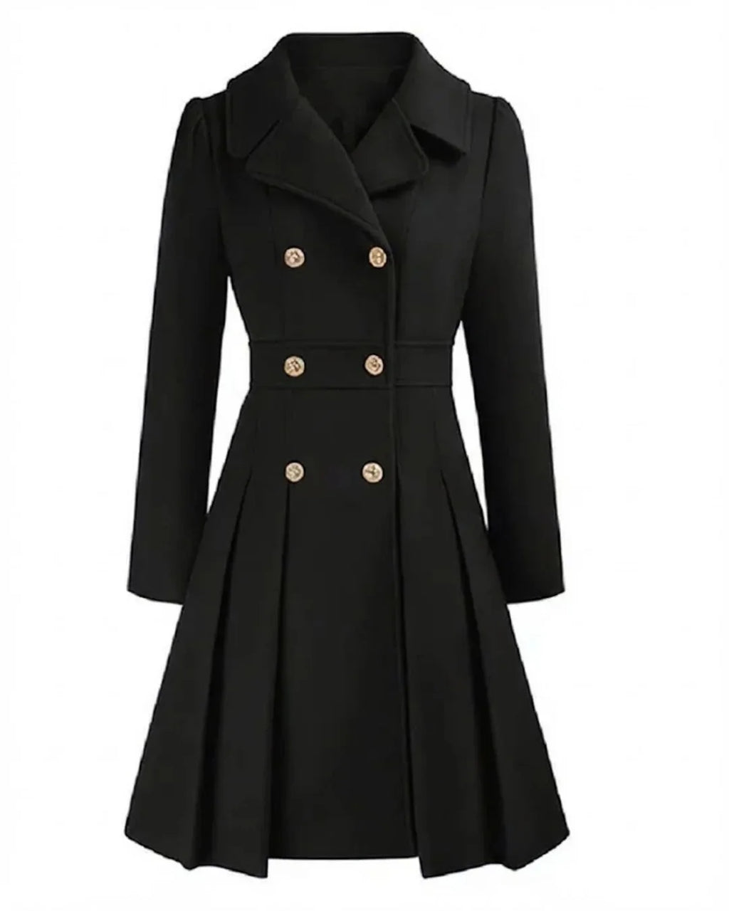 Sofia™ | Gold-Buttoned Double-Breasted Fit-and-Flare Coat