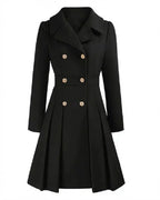 Sofia™ | Gold-Buttoned Double-Breasted Fit-and-Flare Coat