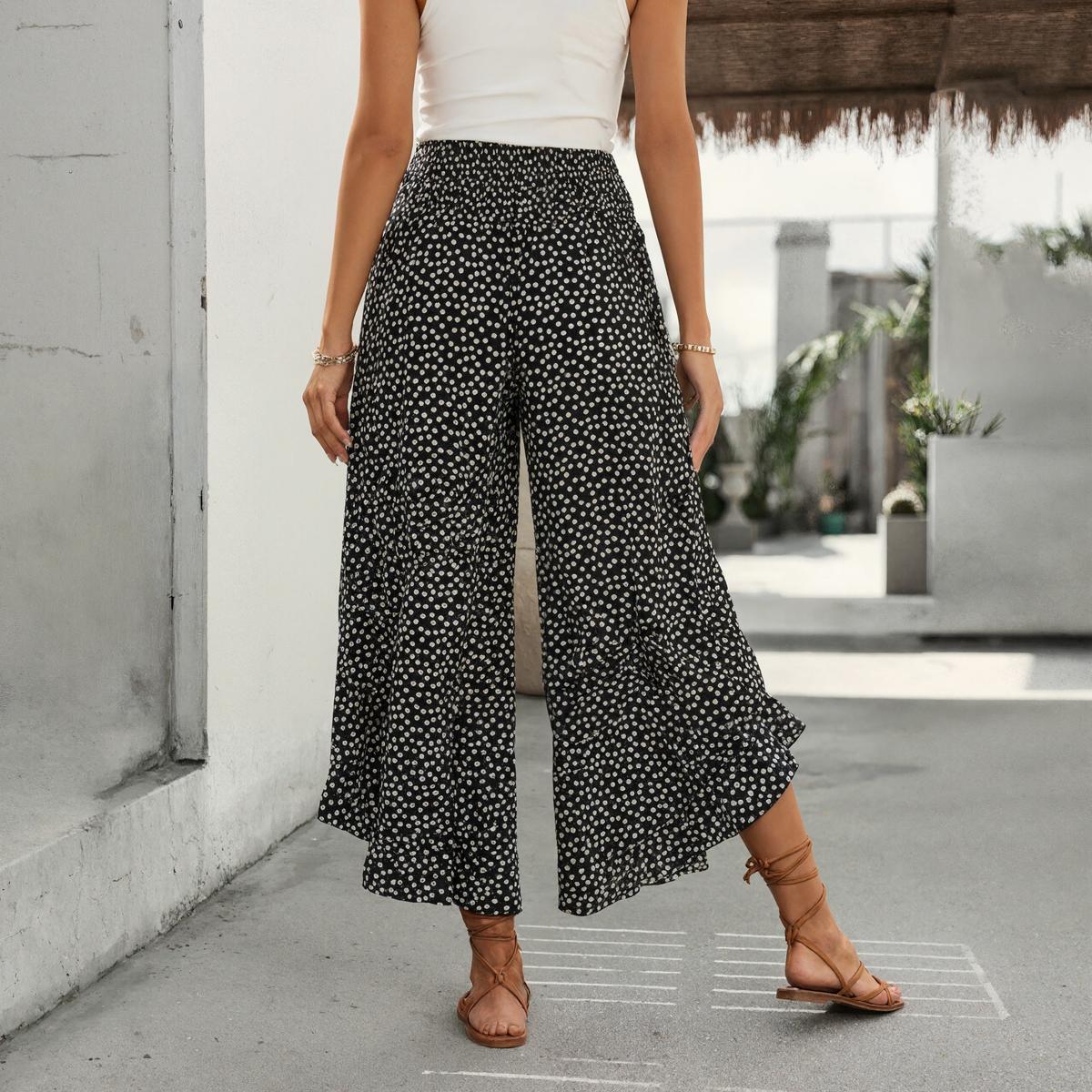 Black and White Elastic Waistband Pants