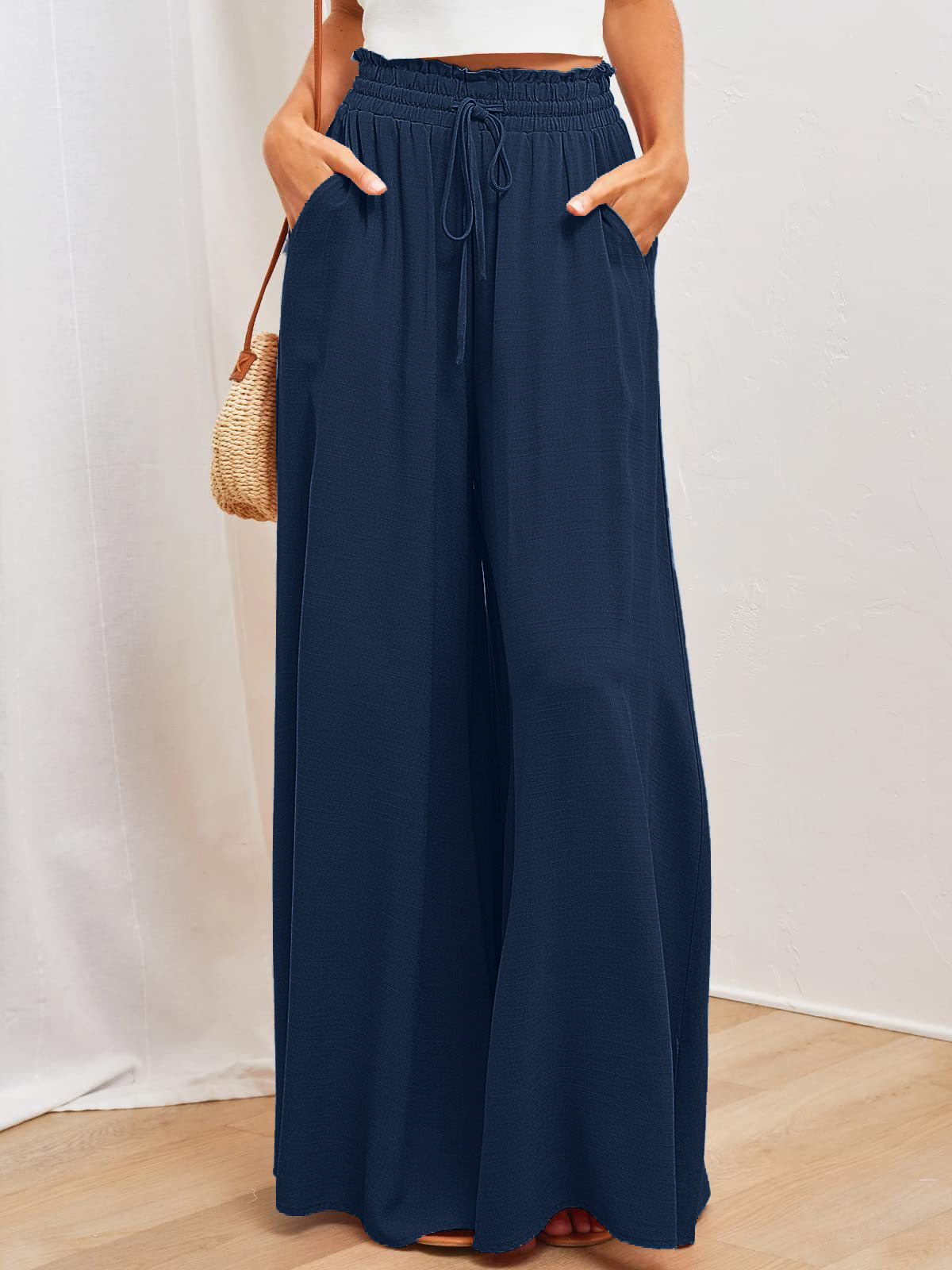 Boho Floral Print High-Waist Wide-Leg Pants