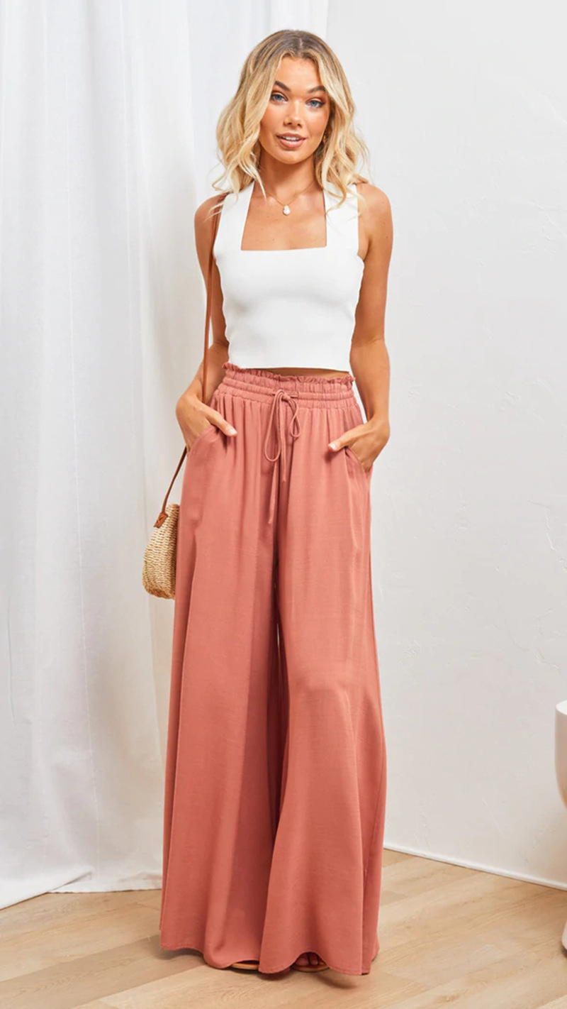 Boho Floral Print High-Waist Wide-Leg Pants